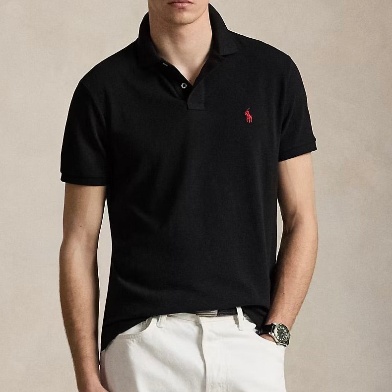 P.o-L.O R.A-L.P.H L.A.U-R.E.N The Iconic Mesh Polo Shirt Custom Slim Fit Black/Red