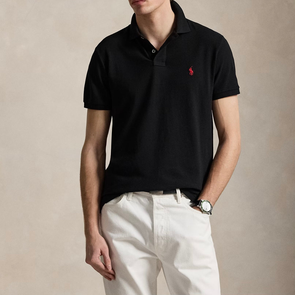 P.o-L.O R.A-L.P.H L.A.U-R.E.N The Iconic Mesh Polo Shirt Custom Slim Fit Black/Red
