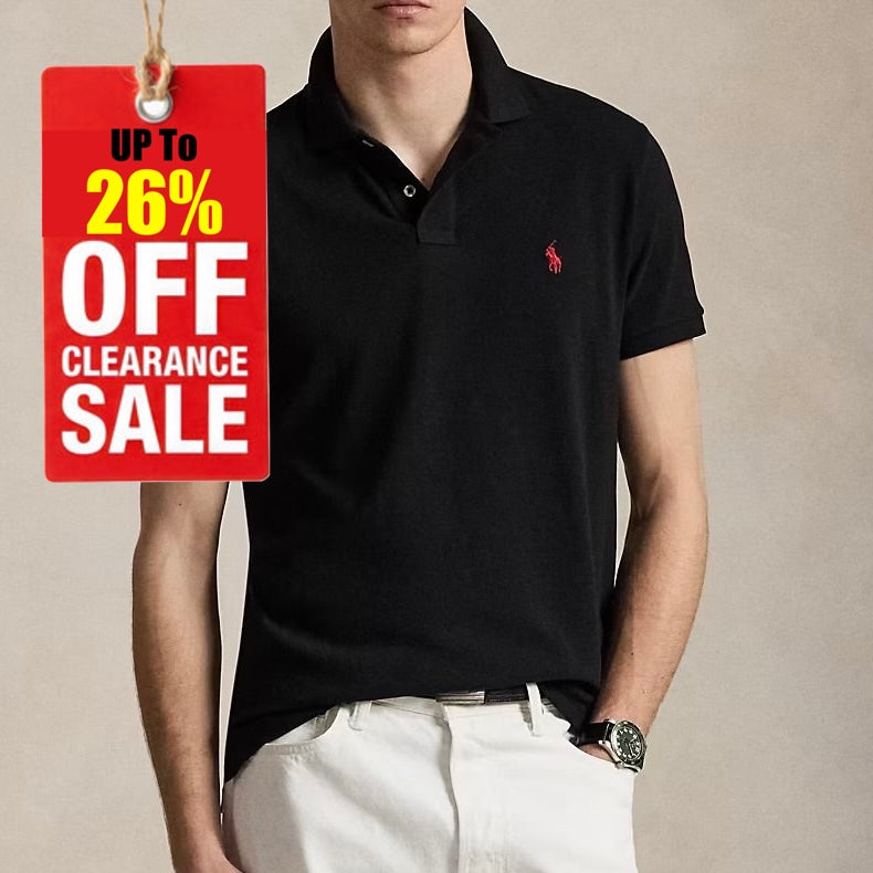 P.o-L.O R.A-L.P.H L.A.U-R.E.N The Iconic Mesh Polo Shirt Custom Slim Fit Black/Red